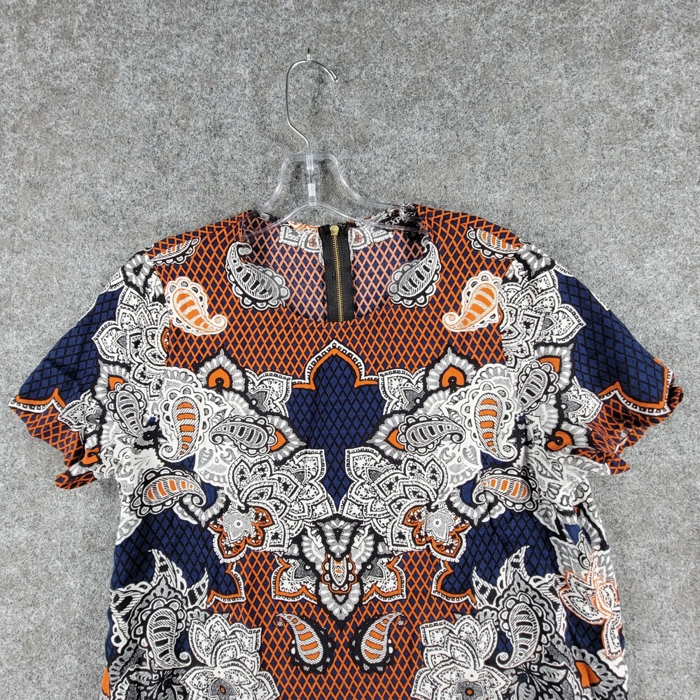 Express Mini Dress‎ Womens S Multicolor Bohemian Floral Short Sleeve Back Zipper - Picture 3 of 16